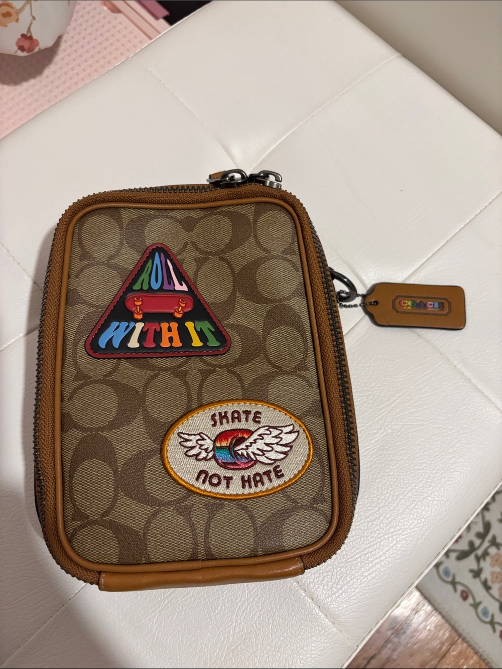 Coach Stanton Crossbody Bag In Signature Canvas With Patches in Khaki Multi CJ67